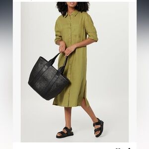 Olive Green Fiona Button-Down Relaxed Linen SHIRT DRESS by The Drop. Size XL.New